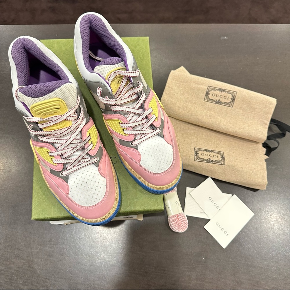 Gucci Women's Basket Lace Up Low Top Sneakers Size 8.5 New - Picture 2 of 15